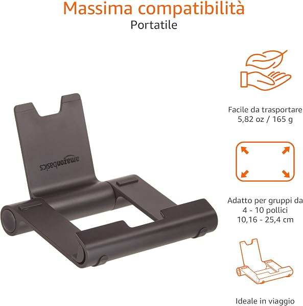Amazon Basics Supporto portatile inclinabile per tablet, lettori per e-book e telefoni, Nero - 4