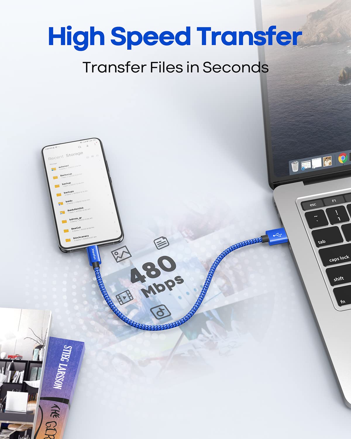 CLEEFUN Cavo USB C Corto [0.3m, 2Pezzi], 3A 30cm Cavo USB A a Tipo C Rapida Ricarica Cavi Type C Nylon Intrecciato Compatibile per Galaxy A51 A21s A71 M31, S24 S23 S22 S10 S10+ S9 S8 S20 S21