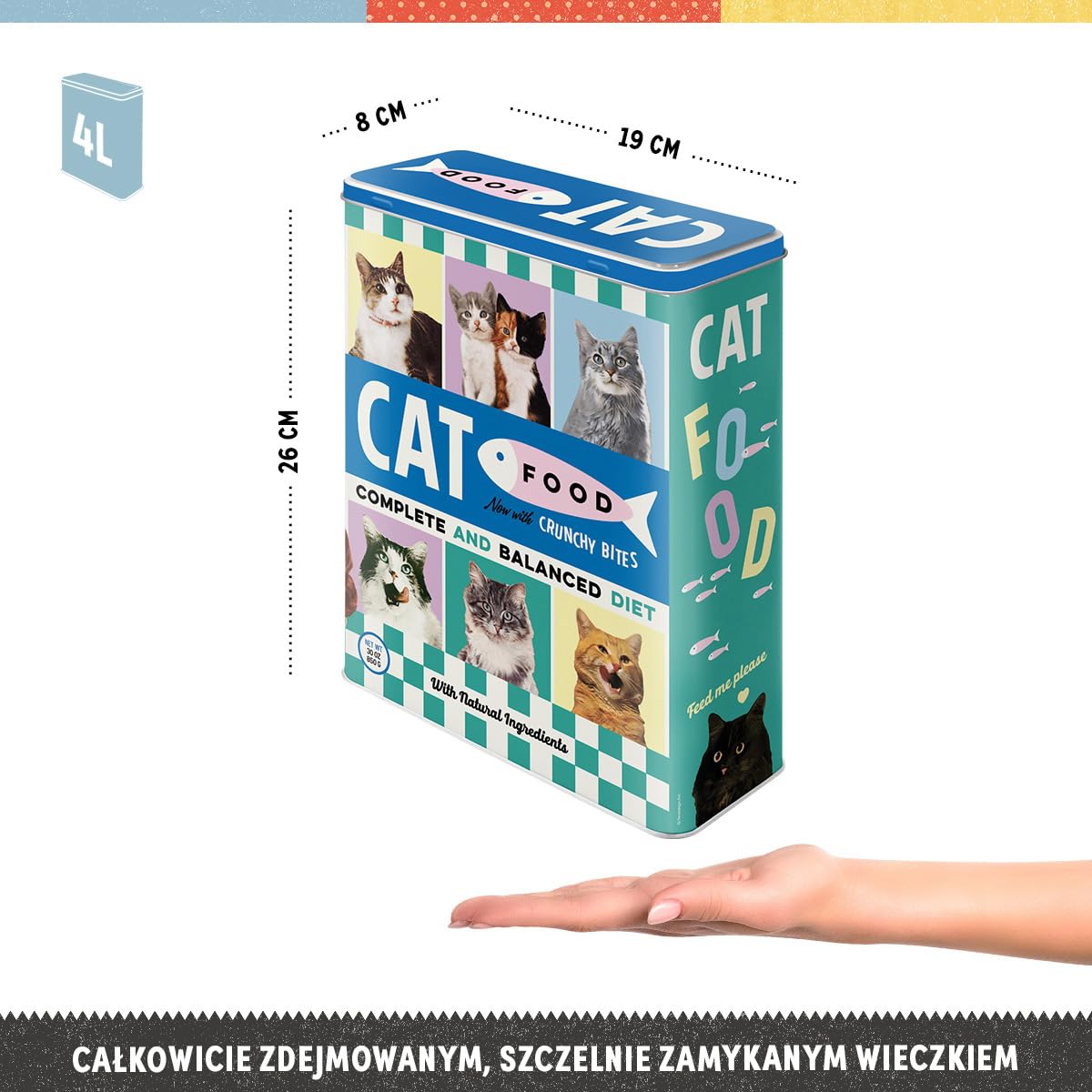 Nostalgic-Art Retro puszka XL, 4 l, Cat Food – Pomysł na prezent dla właścicieli kotów, duży pojemnik na suchą karmę, Styl vintage