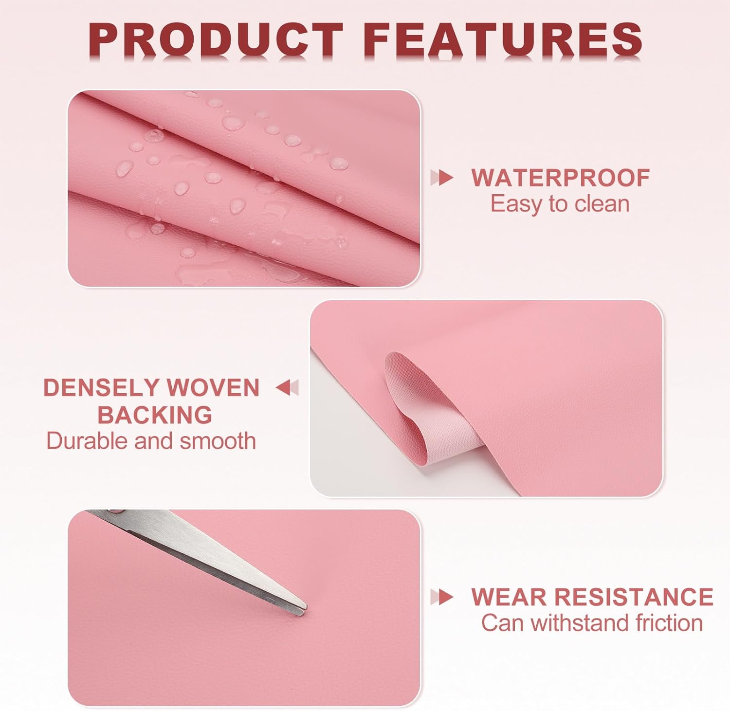 PATIKIL 63x39.4in Faux Leather Sheets, Faux Leather Fabric Sheets Vinyl Fabric Synthetic Soft Waterproof PU for Replacement Upholstery Car, Pink