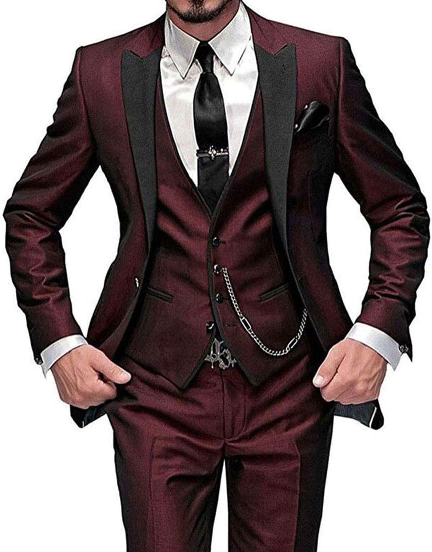 One Button 3 Pieces Green Wedding Suits Notch Lapel Men Suits Groom Tuxedos