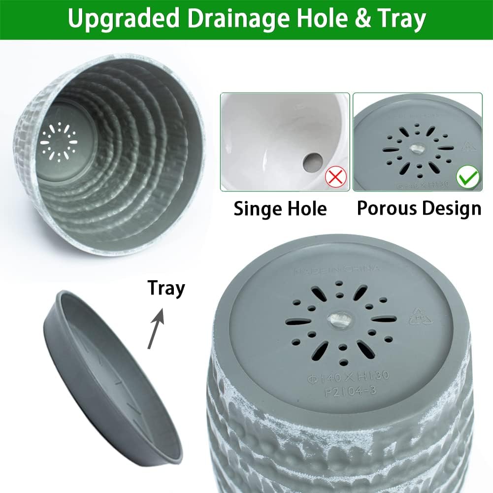 Plant Pots, 7.5/6.5/5.5 Inch Set of 3 Planters Flower Pots with Drainage Hole and Tray, Macetas Para Plantas Plastic Pots for Indoor Outdoor Plants : Patio, Lawn & Garden