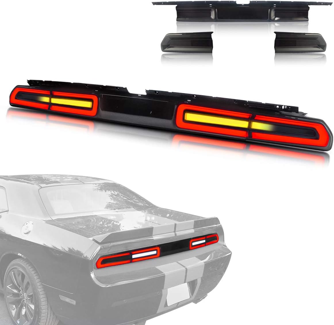 YUANZHENG Full LED Sequential Tail Lights for [Dodge Challenger Coupe 3rd Gen 2008 2009 2010 2011 2012 2013 2014] with Reverse Lights Integration YAB-DG-0298 (Smoke - Amber Turn Signal)