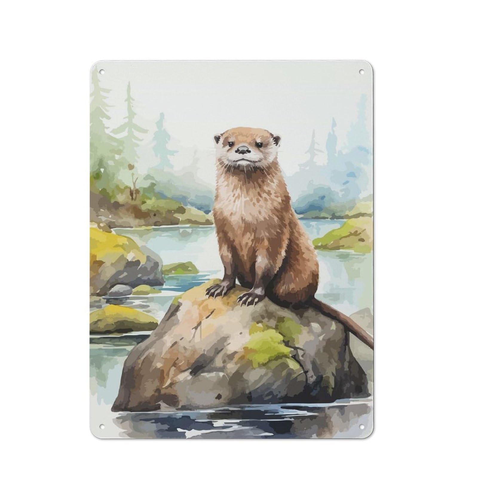 Junmoney Otter Watercolor Art Smart Metal Desk Wall Sign 40X30cm, Creative Space Decor For Workspace, Cafe, Shop Or Desk Area