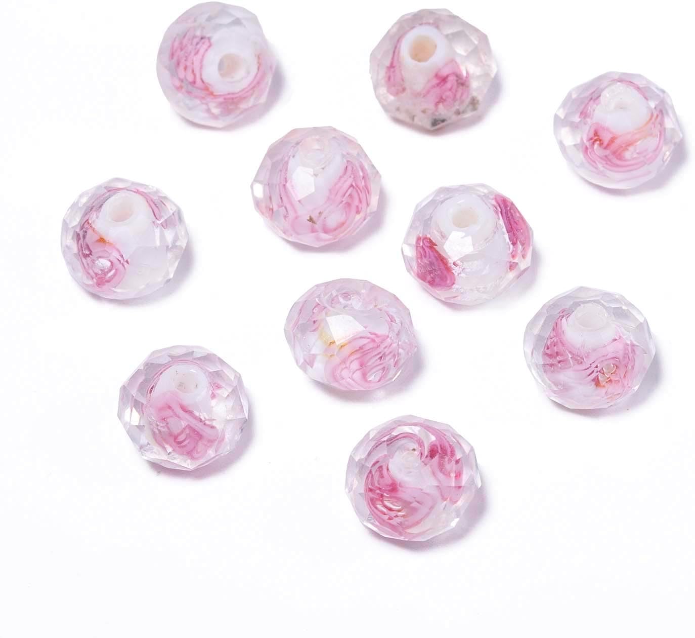 7.5×10mm 50pcs White Pink Flower Faceted Lampwork Glass Beads for Jewelry Making, Flat Round Handmade Murano Beads for Bracelets, Crafts, Friendship Bracelet Kit, Rosary Making - Image 9
