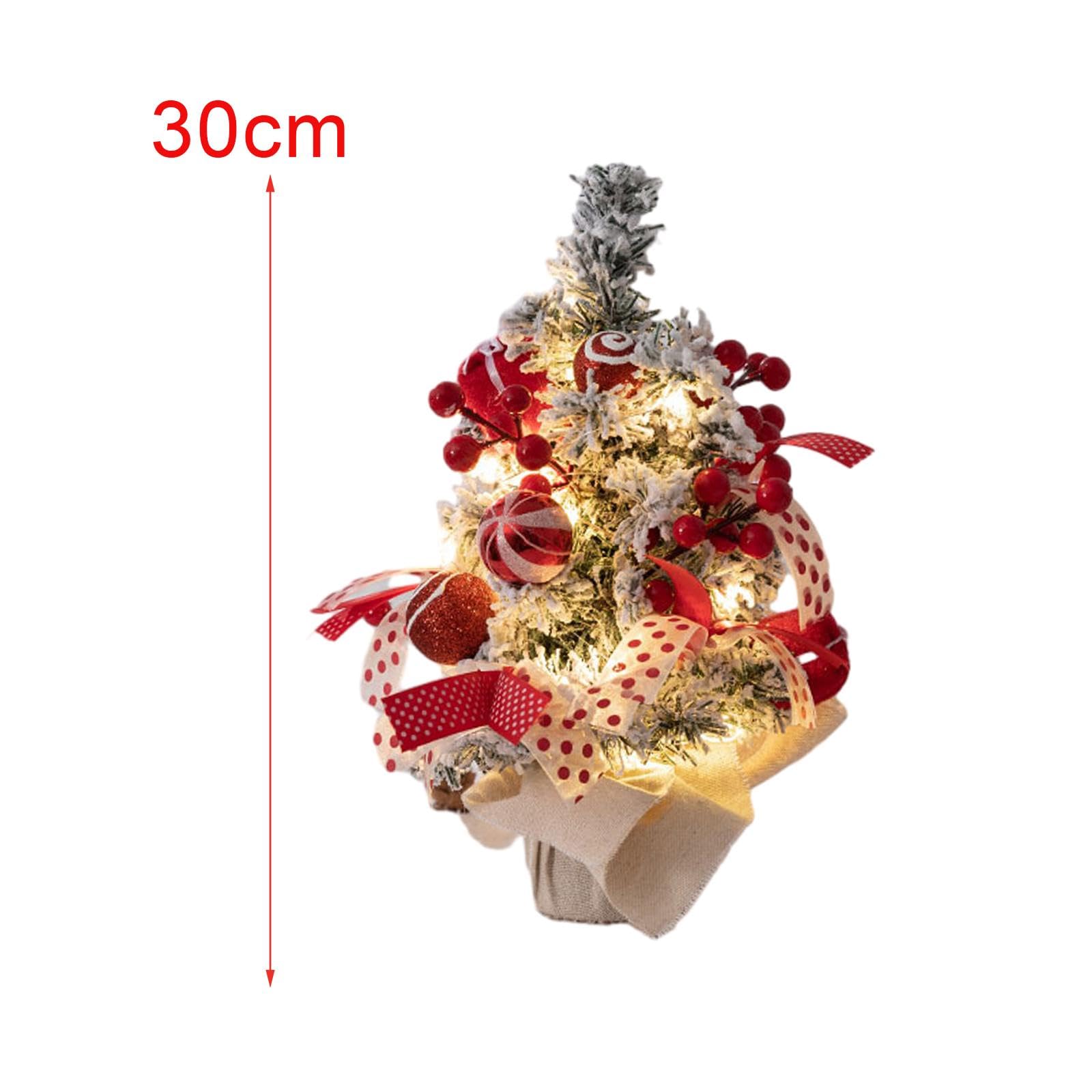 Oshhni Mini-Weihnachtsbaum mit LED-Lichtern, Tisch-Weihnachtsbaumschmuck für Zuhause, Büro, Zuhause, Küche, Esstisch-Dekoration, rot und weiß 30cm