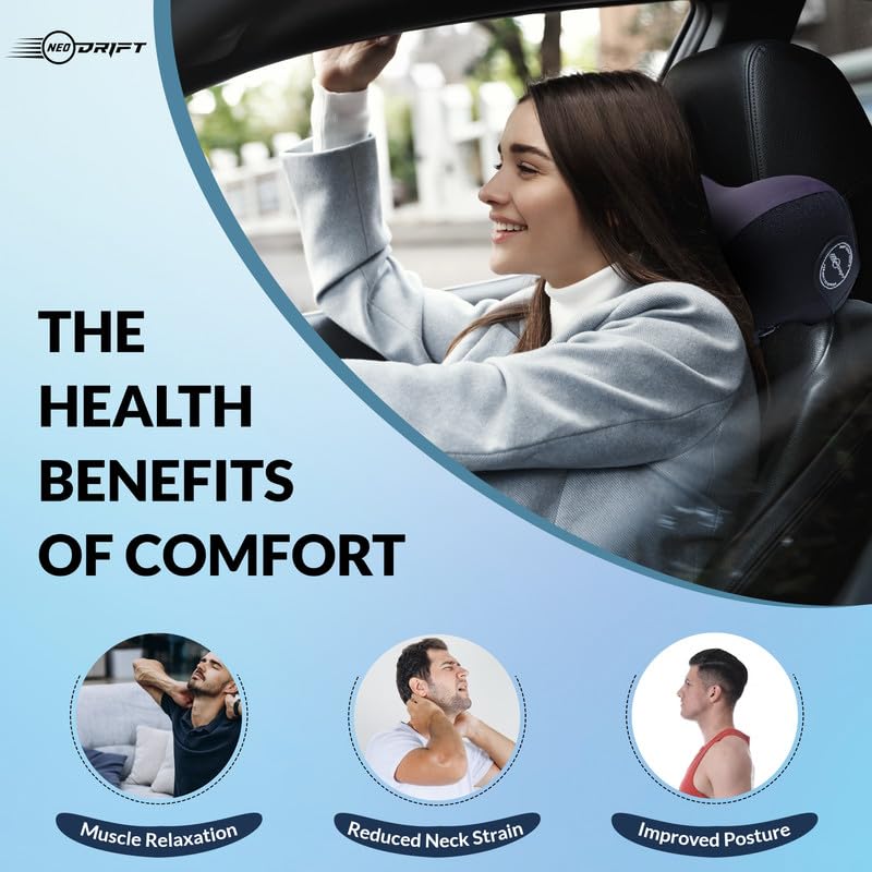 Image of Neodrift 'NeckFlow Pro' (Set of 2) | (Color - Rendom) (Neck Rest Cushion Orthopedic Velvet Memory Foam Pillow for Neck, Head, Shoulder Support) Pain Relief for Car