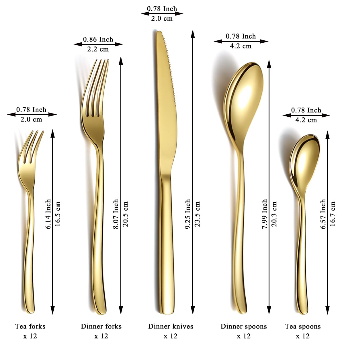 Berglander Set di posate in oro 60 pezzi per 12 in acciaio inossidabile con placcatura in titanio dorato, set di coltelli per cucchiai d'oro forchette per casa, matrimonio, ristorante