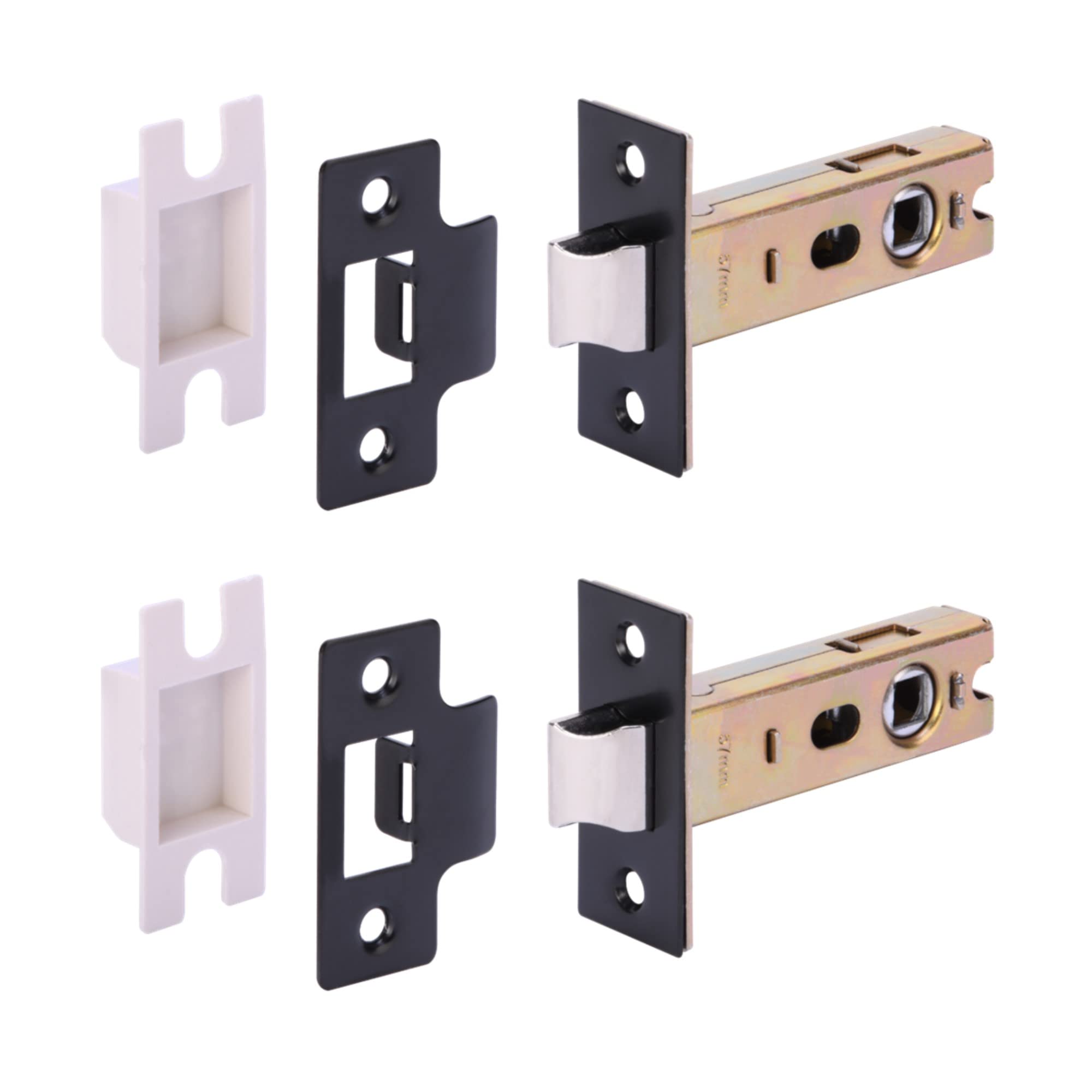 Hunta Black Matt Handlezone® 2 Pack 76Mm / 3 Inch Premium Tubular Mortice Latch, Catch For Internal Timber Doors - 57Mm Backset