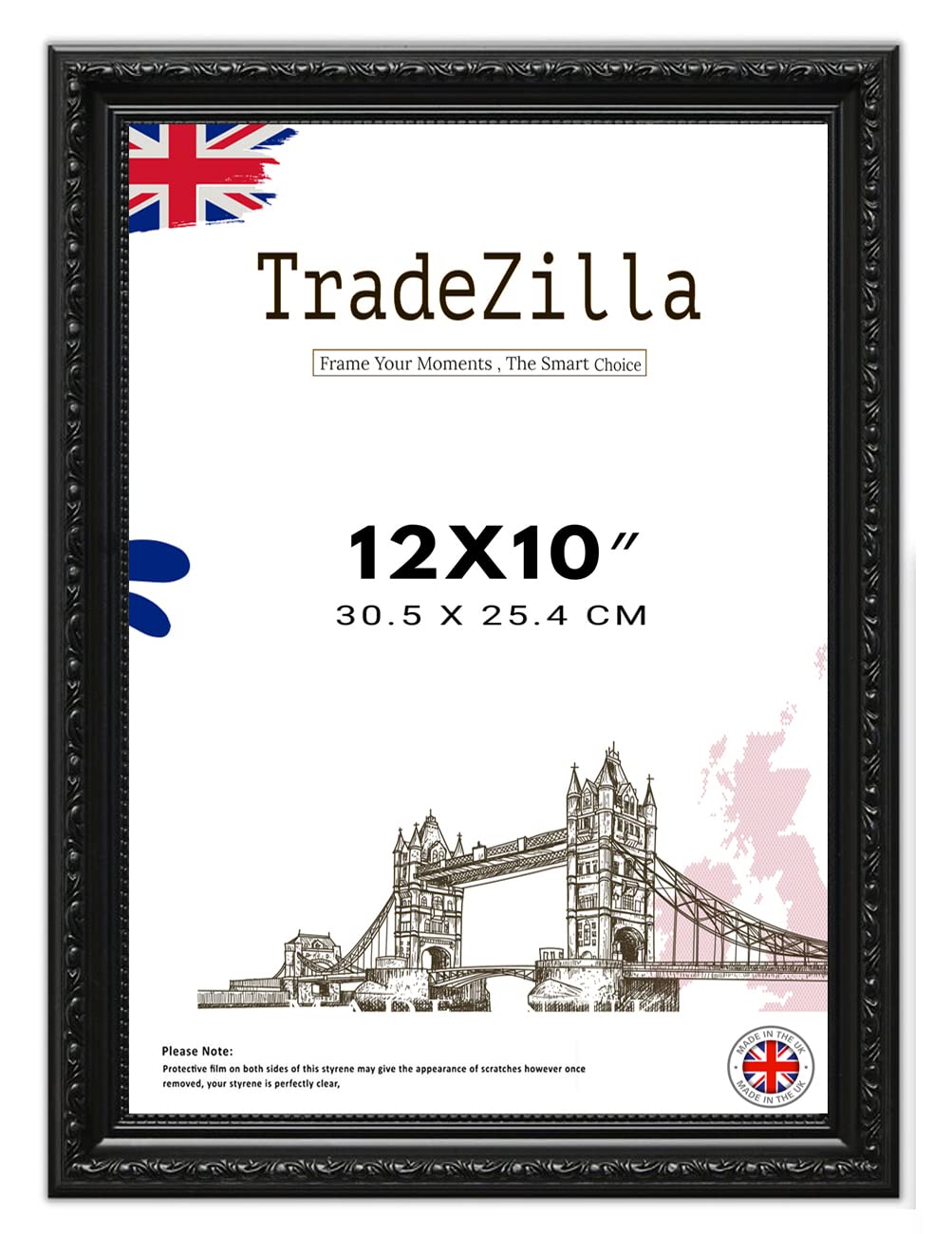 TradeZilla Antique Style Frame 12X10 Size - Ornate Shabby Chic Black Picture/Photo/Poster Vintage Frame with MDF Backing Board Perspex- Gift Wall Gallery Home Décor-12X10 (30.5 X 25.4 CM)
