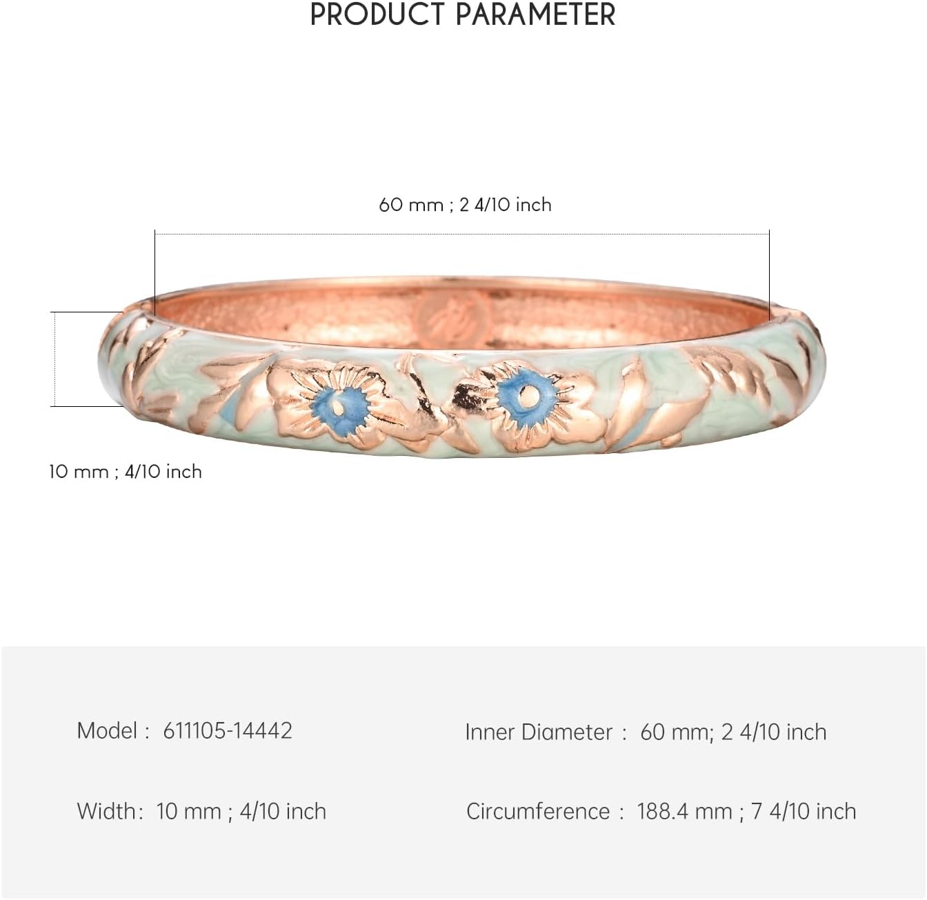 UJOY Women's Bangle Bracelet Golded Alloy Hinged Flower Enameled Cloisonne Jewelry with Gift Box 55B01 - Image 3