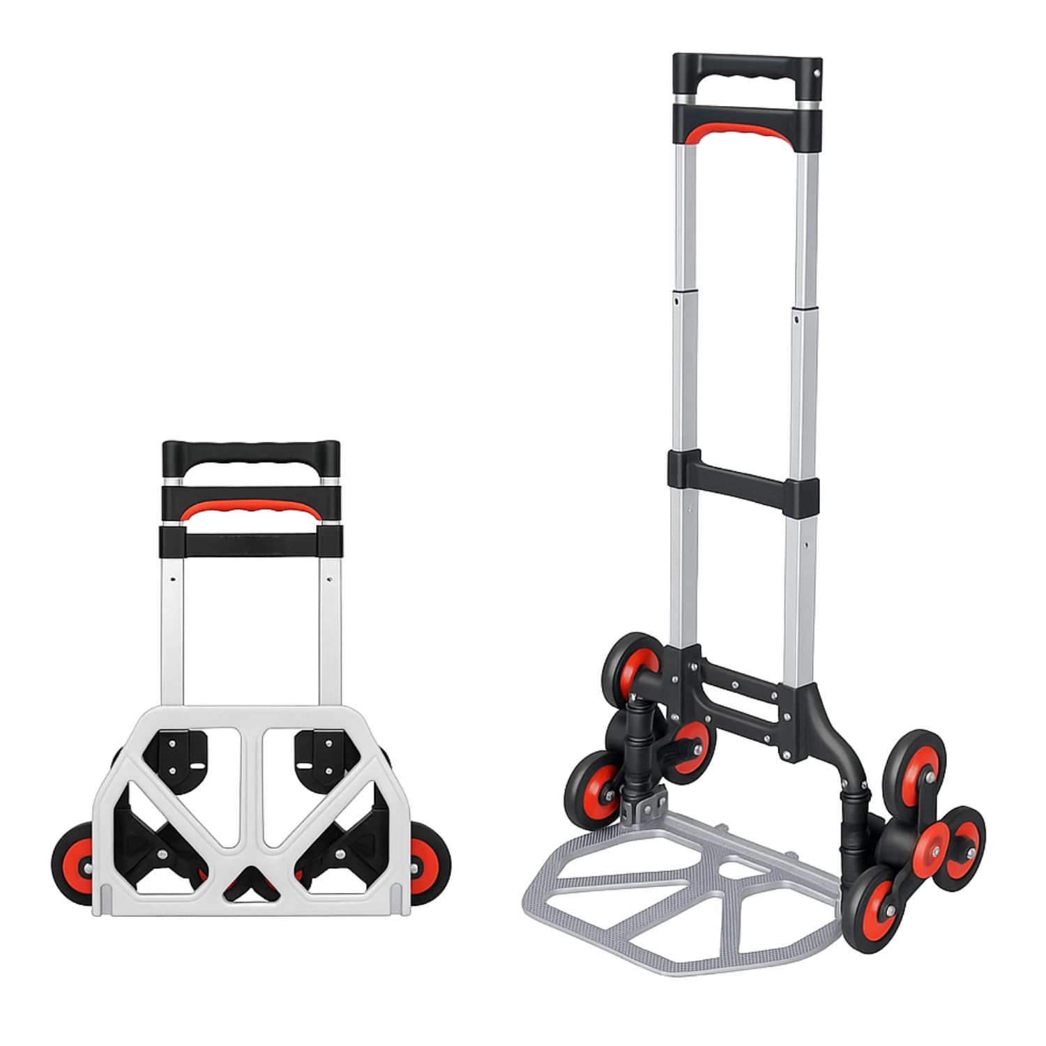 Paluplus Carrello Portapacchi per SCALE Pieghevole in ALLUMINIO con Portata 70 Kg, misura 51x41x99,5 cm, Manico Telescopico, Sistema a 6 Ruote, Montacarichi adatto per Salire Scale -5318F -4,2