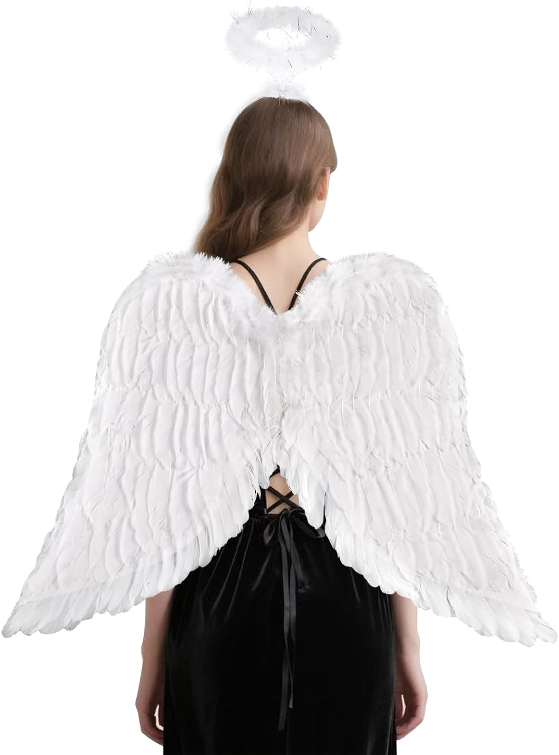Angel Wings and Halo for Adult Angel Costume for Women Feather Wings Halloween Christmas Cosplay Accessories Large