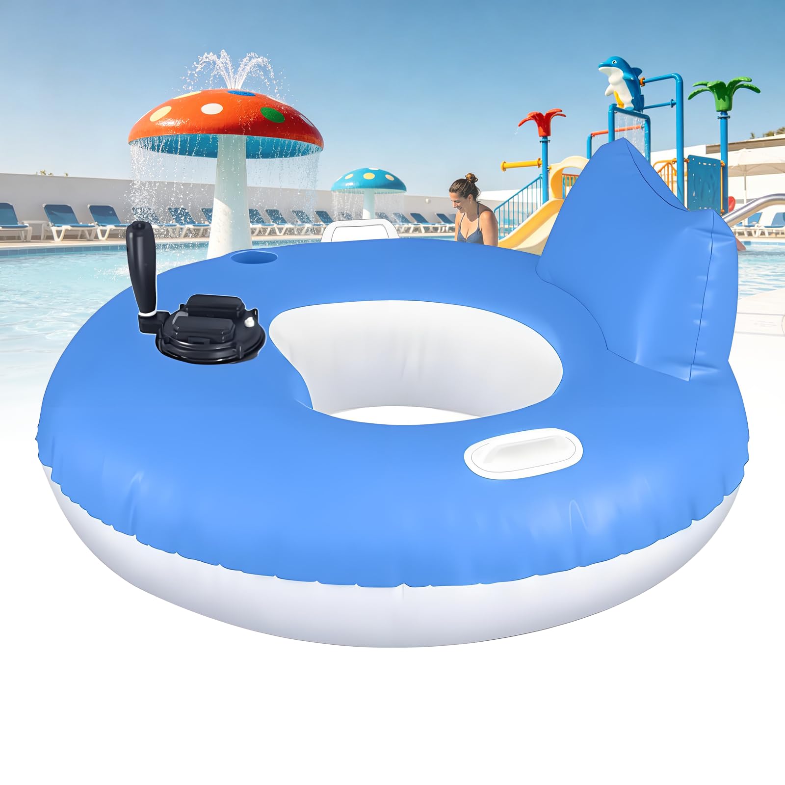 Portable Motorized Pool Float For Adults, Electric Inflatable Water Mattress With Single/Dual Motor Options, Joystick Steering, Comfortable Backrest For Tanning Swimming Round