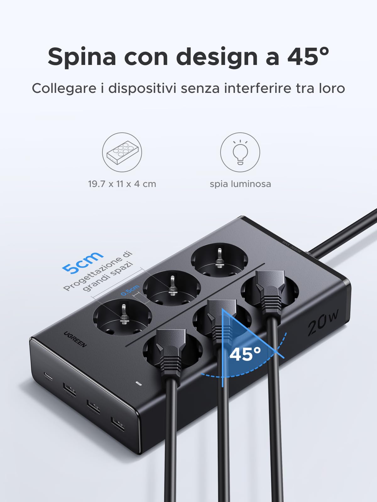 UGREEN Cavo USB C 240W con 10 IN 1 Ciabatta Multipresa Elettrica 3680W