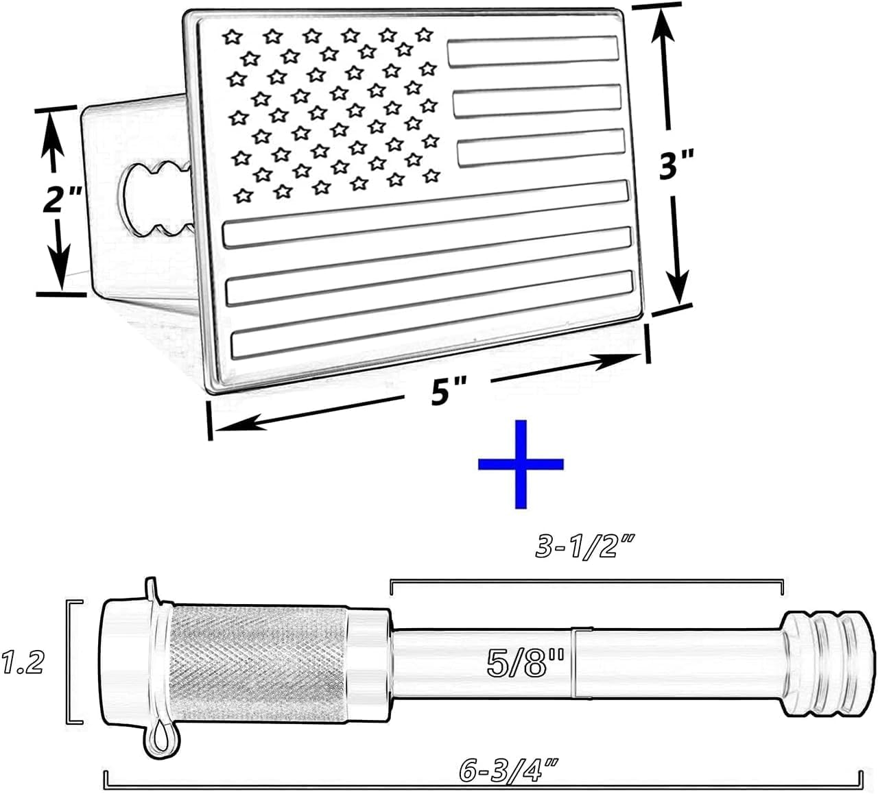 American Flag Metal Trailer Hitch Cover for 2 inch Receivers（with 5/8-Inch Pin Diameter Trailer Hitch Lock ） (Blue)