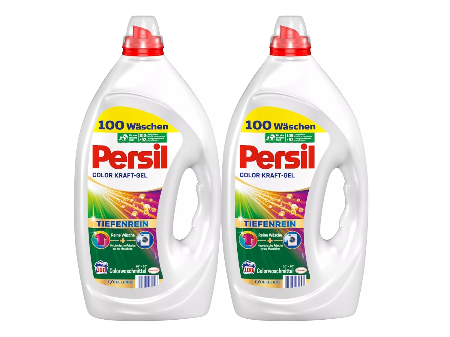 Persil Color Kraft-Gel (2 x 100 Waschladungen), Flüssigwaschmittel mit Tiefenrein Technologie, Colorwaschmittel für reine Wäsche und hygienische Frische für die Maschine, wirksam ab 20 °C