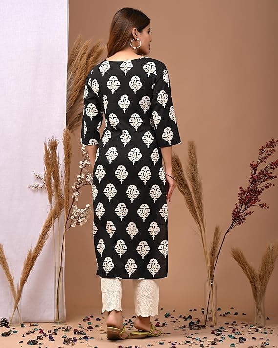 Image of FIRSTRAIN Women Cotton Straight Printed Kurti | Soft Breathable Kurta for Office & Casual Use | | Trendy Festive & Regular Wear Cotton Kurti