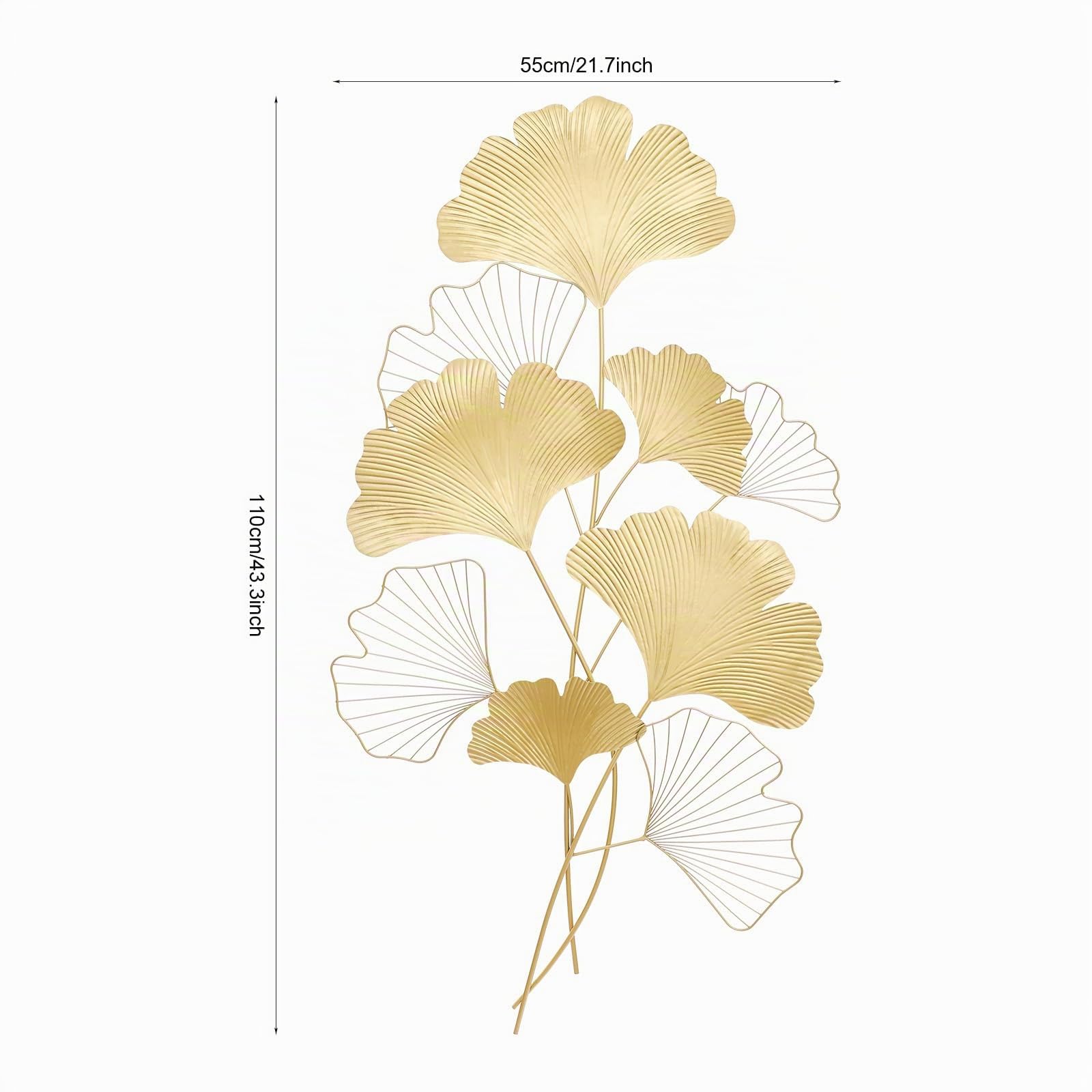 PBTERDTF Wanddeko Metall Gingko 3D Blätter Wandbild GoldWanddekoration Wohnzimmer Dekoration Wand Dekor aus Eise für Wohnzimmer Schlafzimmer Esszimmer (109x55cm)