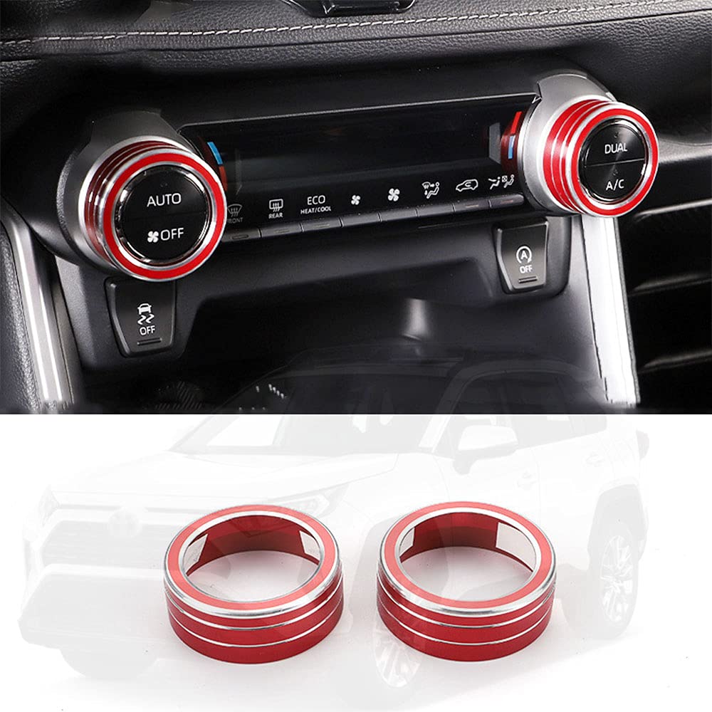 Boltry Aluminum Alloy Car Air Conditioning Knob Ring Cover Decal Trim Accessories 2Pcs for Toyota RAV4 2019 2020 2021 (RED)