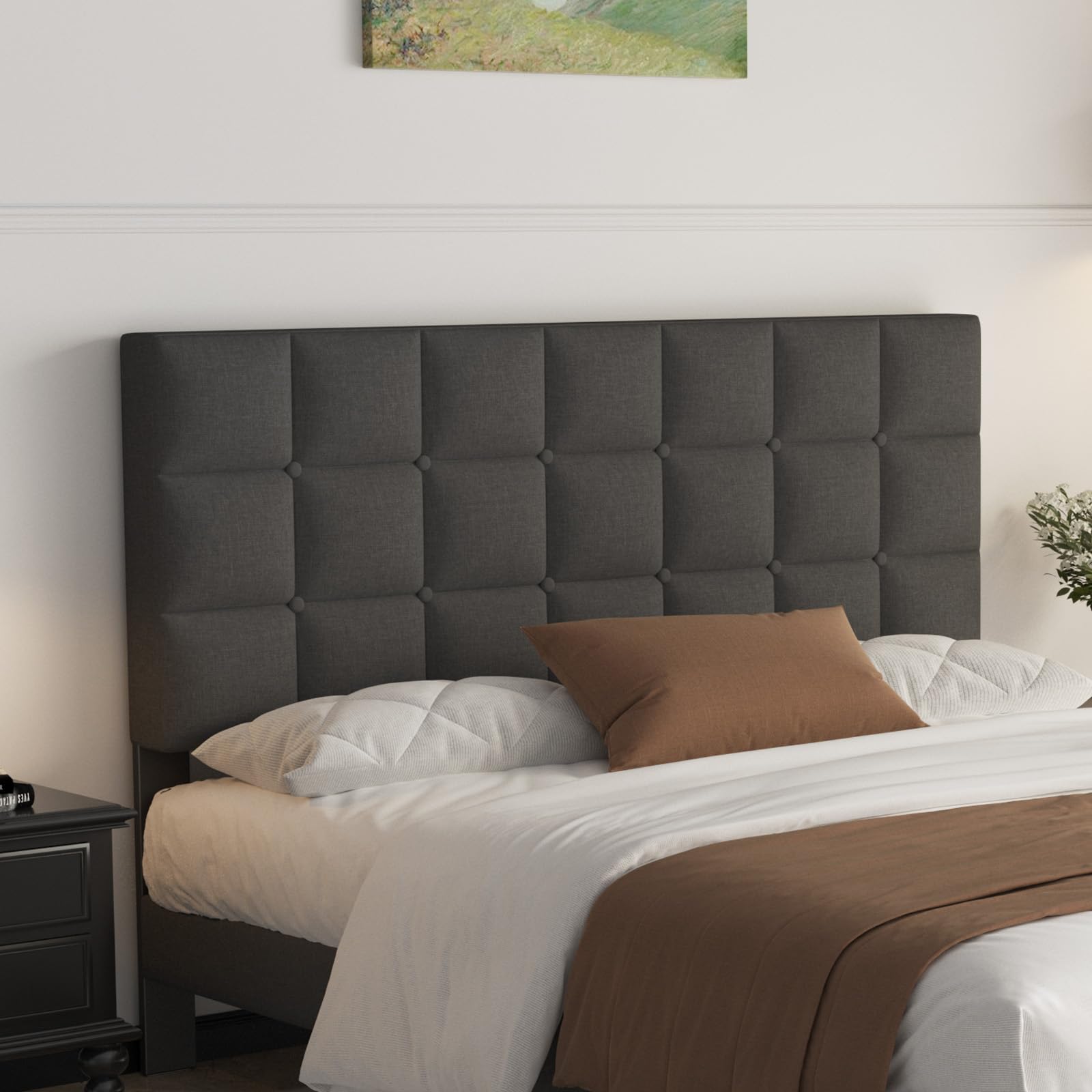 Yocreat Polsterbett 140x200cm Doppelbett, Bettrahmen mit Kopfteil und Lattenrost, Höhe 30 cm Bettgestell, Dunkelgrau