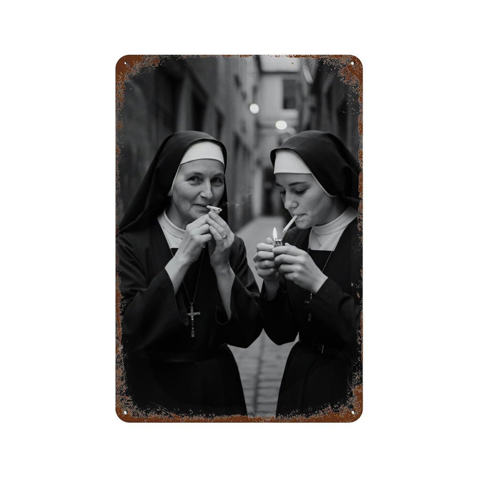 xiaoxiaoshen Nun Smoking (4) Wall Decor Art Metal Tin Poster Modern Home Decor Art Home Bar Shop Decorations Vintage Sign 30x20cm