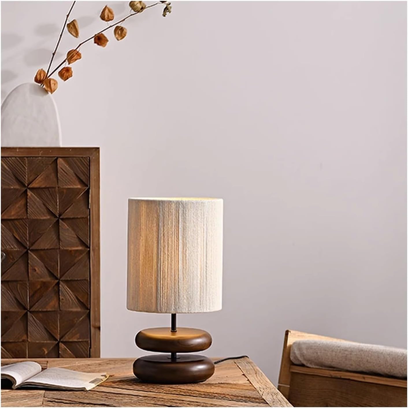 DFAEEKIYO Bedside Lamp Solid Wood Table Lamps Night Light Creative Walnut Color Living Room Study Bedroom Atmosphere
