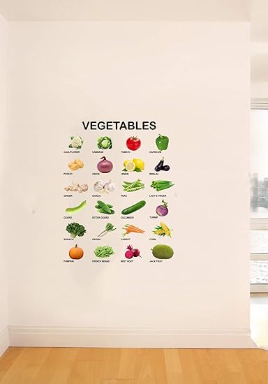 Decal O Decal Vinyl Vegetables with Names for Kids Learning - Nursery Wall Stickers , Multicolour