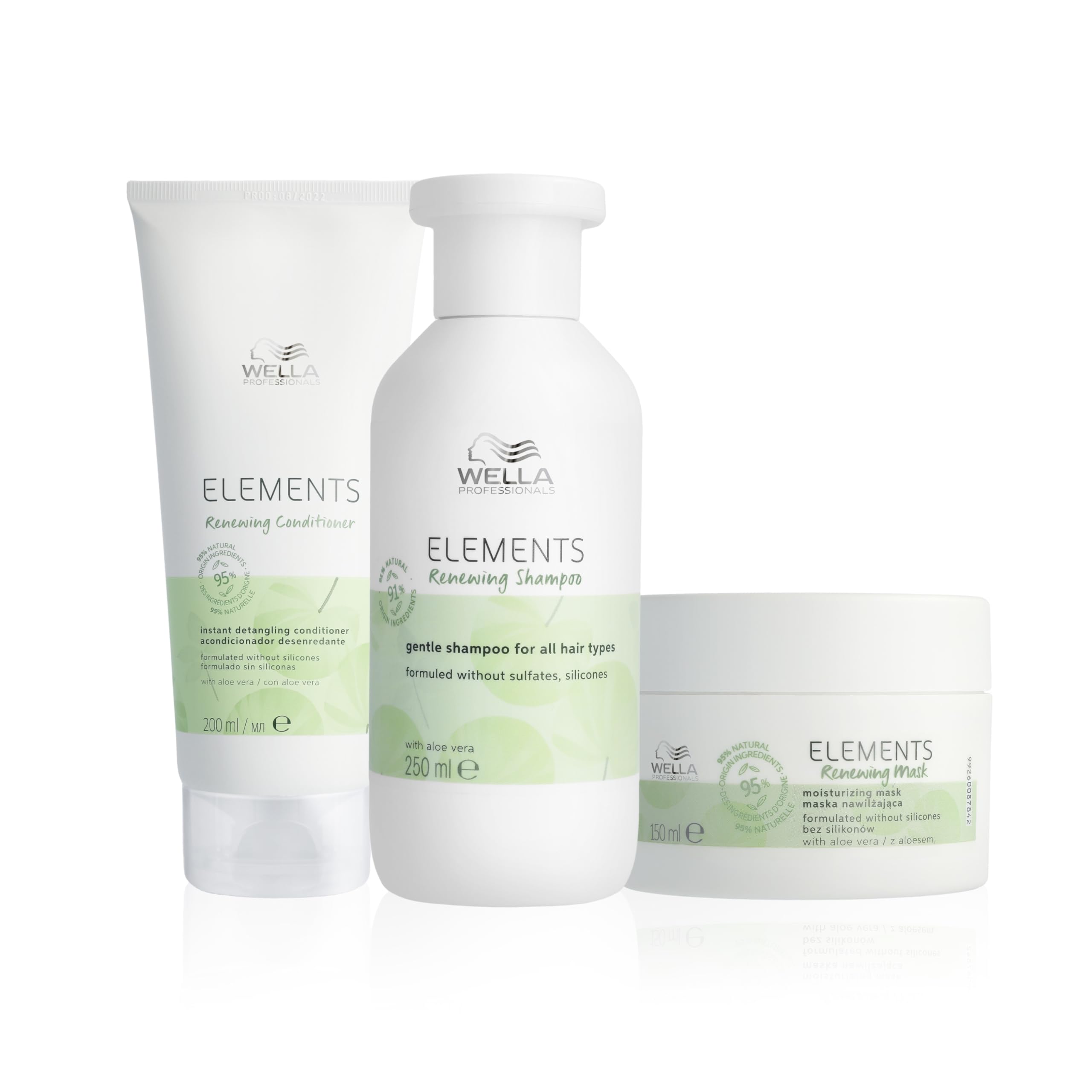 Wella Professionals Elements Shampoing, Après-Shampoing et Masque régénérant doux sans sulfate et sans silicone pour tous types de cheveux 250 ml + 200 ml + 150 ml