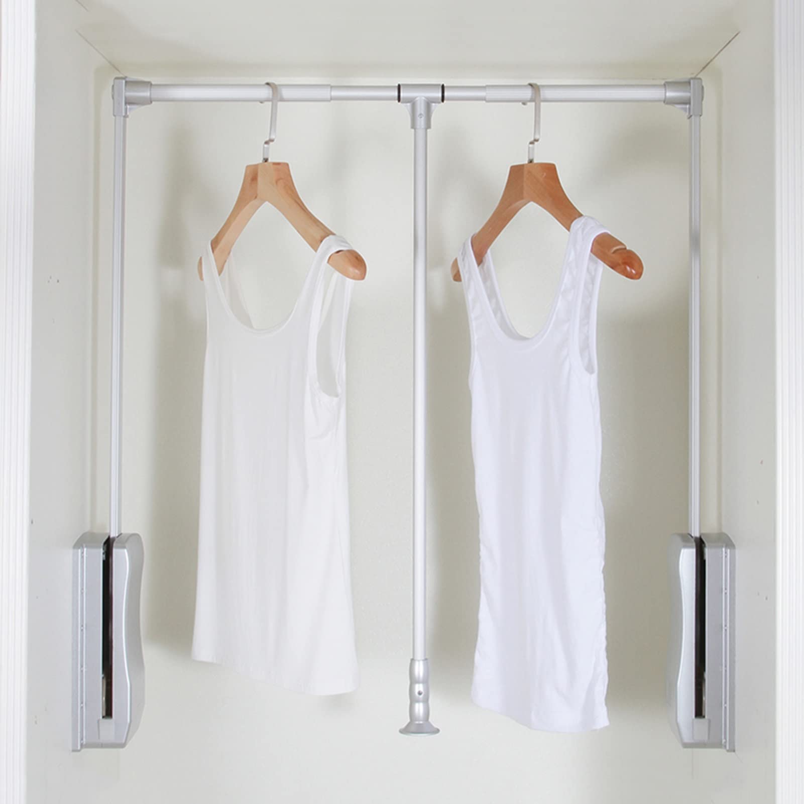 HTTGDGDH Adjustable Aluminum Pull Down Closet Rod - Space-Saving Wardrobe Lift Organizer For Hanging Clothes, Retractable 32.6-45.2In Hanger Rail Storage System,83-115cm/32.6-45.2in