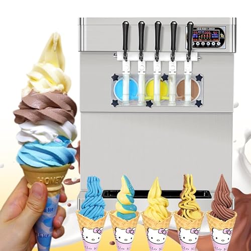 Kolice Commercial Countertop 5 flavors softy ice cream maker, 3+2 mixed flavors soft serve ice cream machine, frozen yogurt ice cream maker-ETL certified, upper tanks refrigerated | 110V 2300W