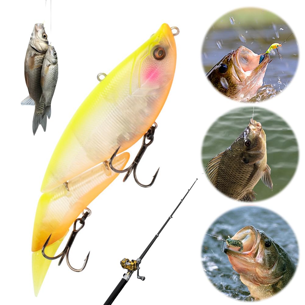 19 cm 55 g Swimbait flottant à 2 articulations avec queues souples – Leurre de pêche articulé pour eau douce et salée