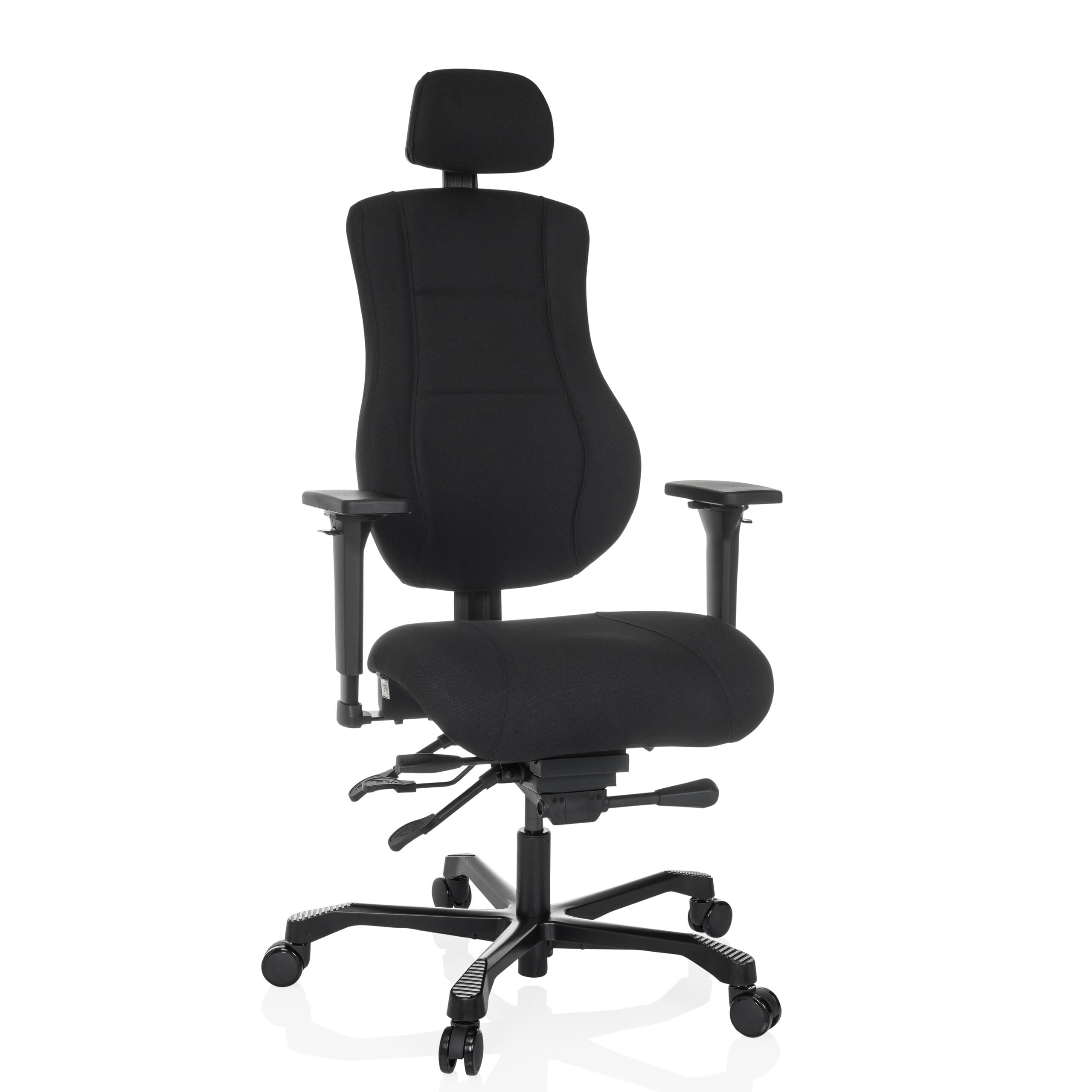 hjh OFFICE Ergonomischer Arbeitsstuhl 24 Hours Basic Stoff, robuster XXL Drehstuhl für den 24h Einsatz, bis 150kg belastbar, Schwarz