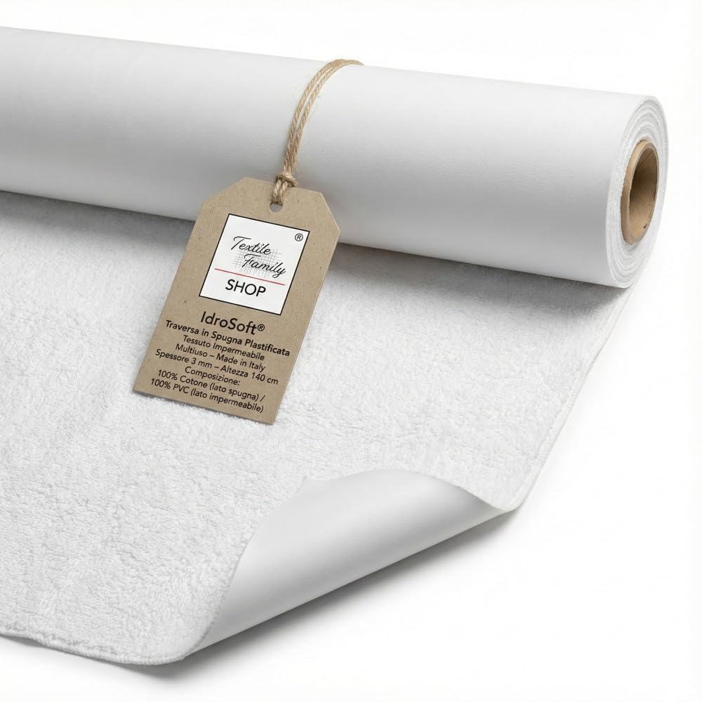 Tejido impermeable de rizo de algodón PVC de 3 mm – Protector de colchón, protector de sofá, protección para cuna y mascotas – Fabricado en Italia 140 x 240 cm