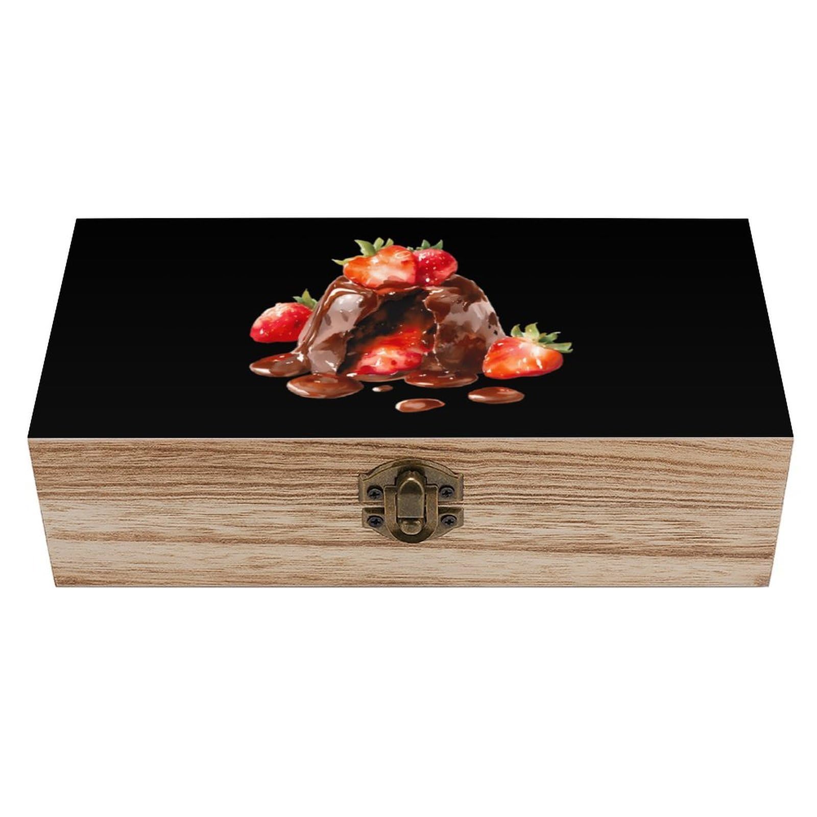 HLBSDM Strawberry Chocolate Flowing Wooden Storage Box Craft Memory Keepsake Treasure Chest Box Jewelry Organizer