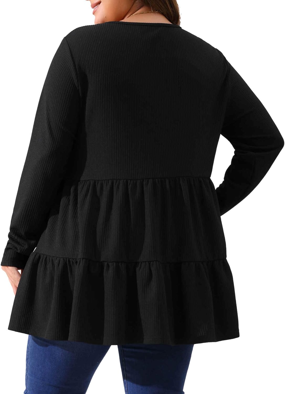 Agnes Orinda Plus Size Babydoll Tops for Women Long Sleeve Crew Neck Casual Loose Peplum Tops Blouses Tunics - Image 4