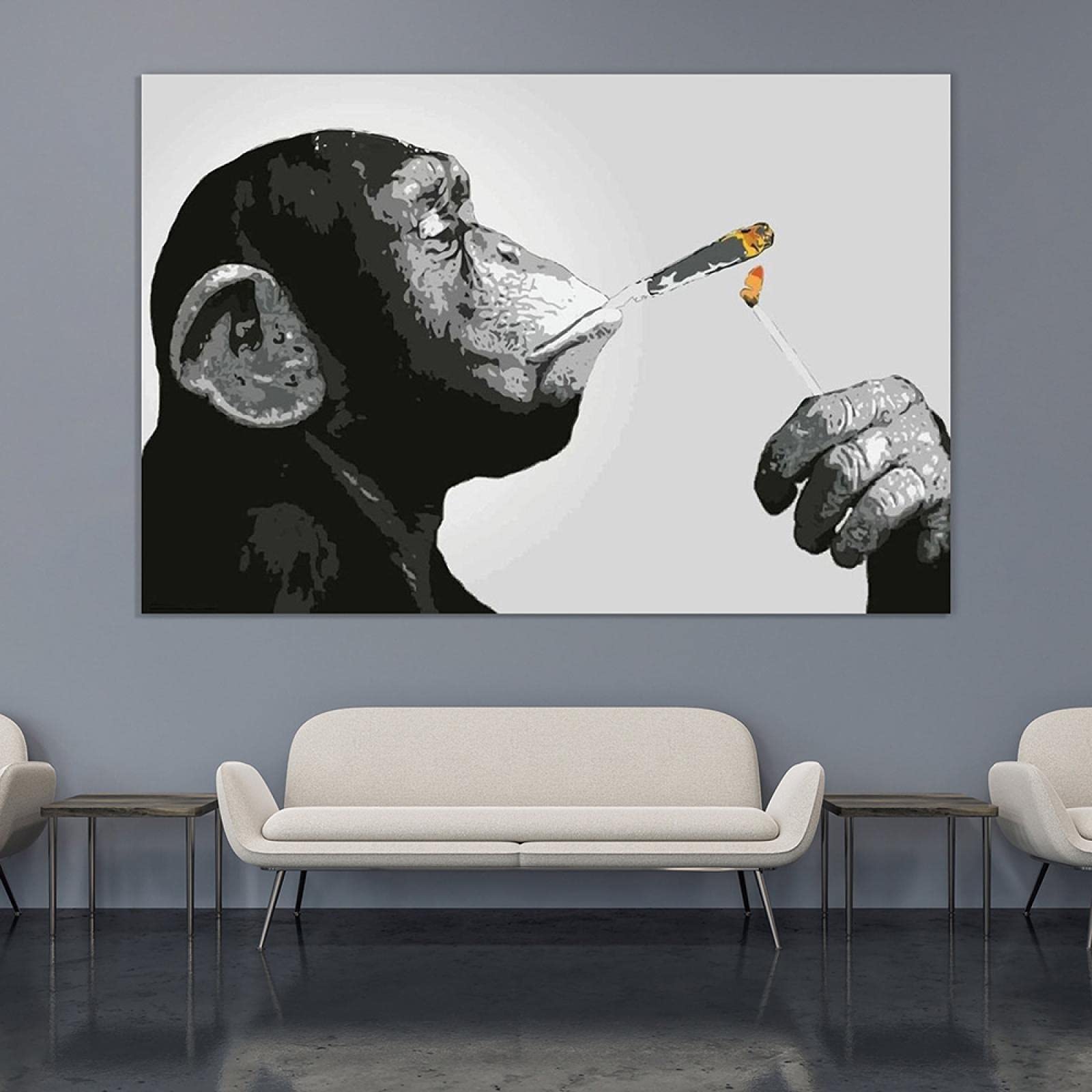 Affiche singe fumeur 70x100 cm : impression sur toile décoration murale salon