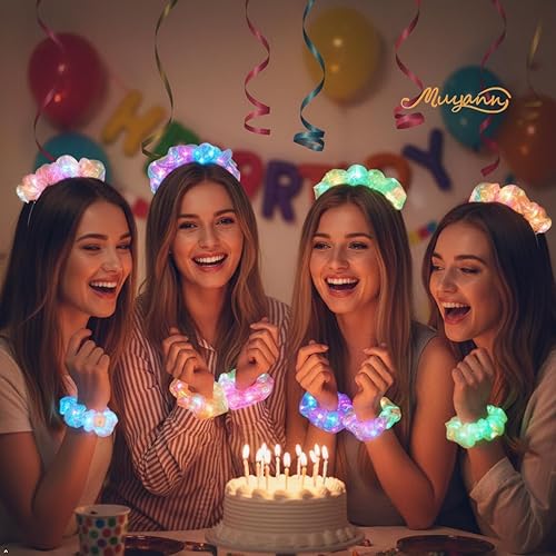 Miniatura 2 de Coleteros iluminados para fiesta, regalos para niñas, lazos para el cabello con luces LED de Halloween para mujeres y niñas, cabello de los años 80,