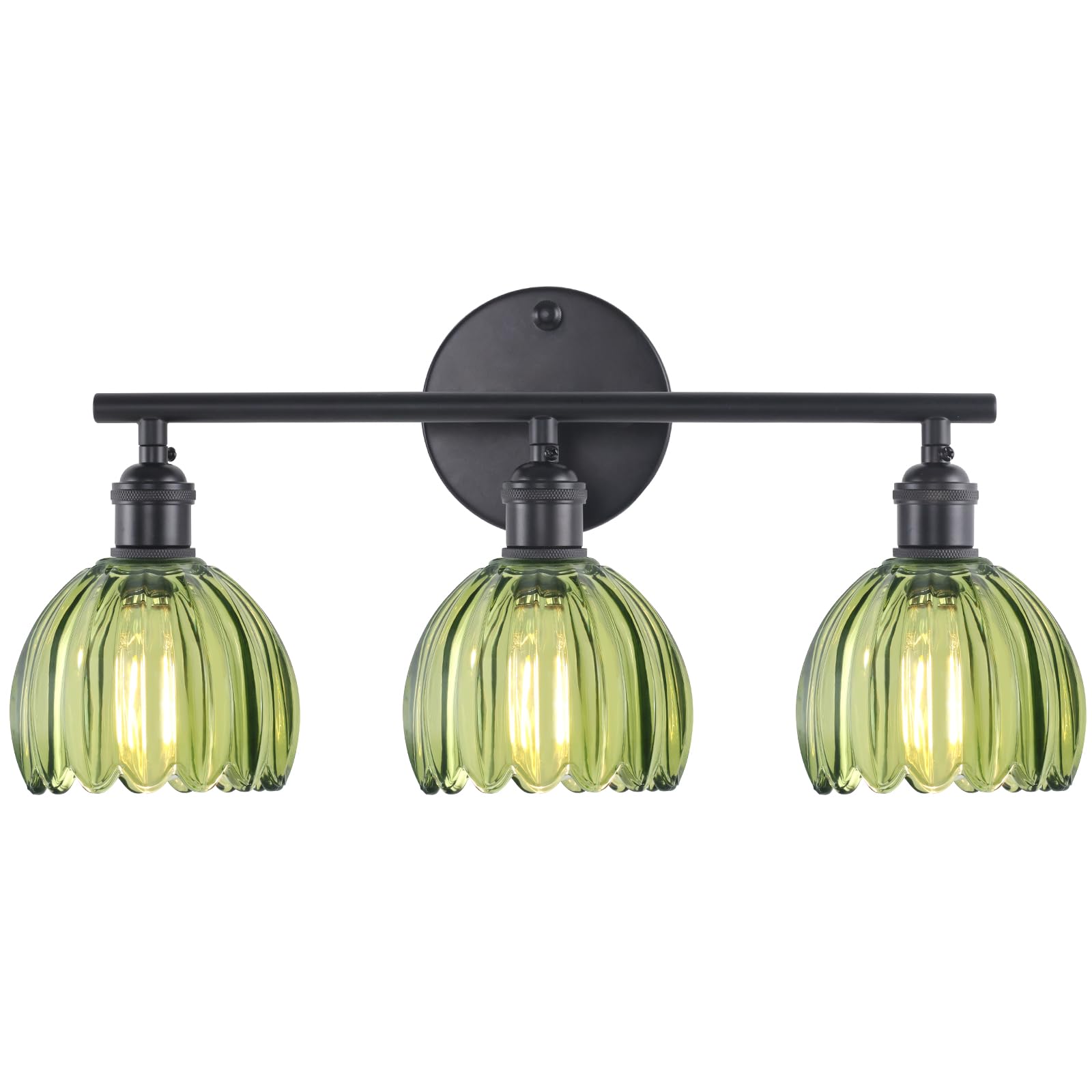 Shenmoyl Bathroom Light Fixtures, 3-Light Black Vanity wall Light Over Mirror with Green Tulip Glass Shade for Bedroom Living Room (Bulb Not Included)