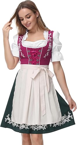 Miniatura 2 de JASAMBAC - Disfraz de Dirndl alemán para mujer, 3 piezas para Oktoberfest Carnaval