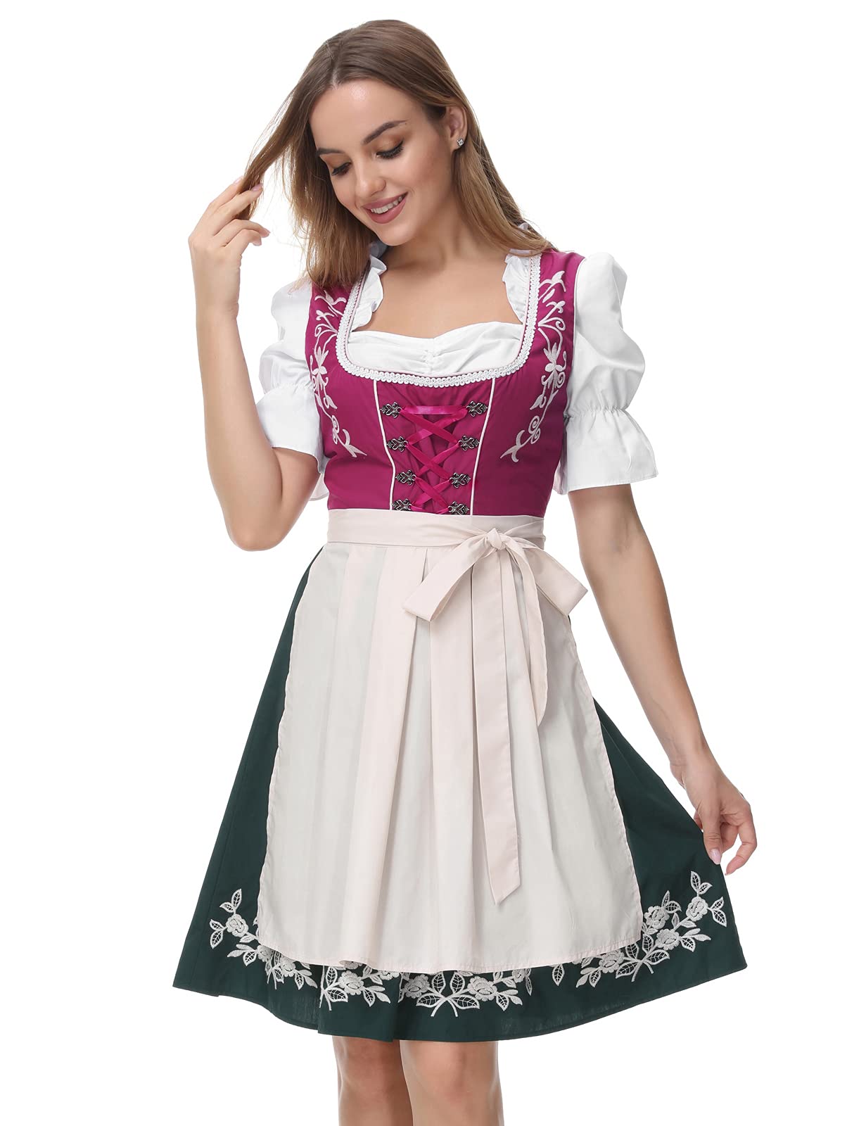 JASAMBAC Damska sukienka Dirndl 3-częściowy kostium na Oktoberfest Dirndl, na karnawał, Oktoberfest