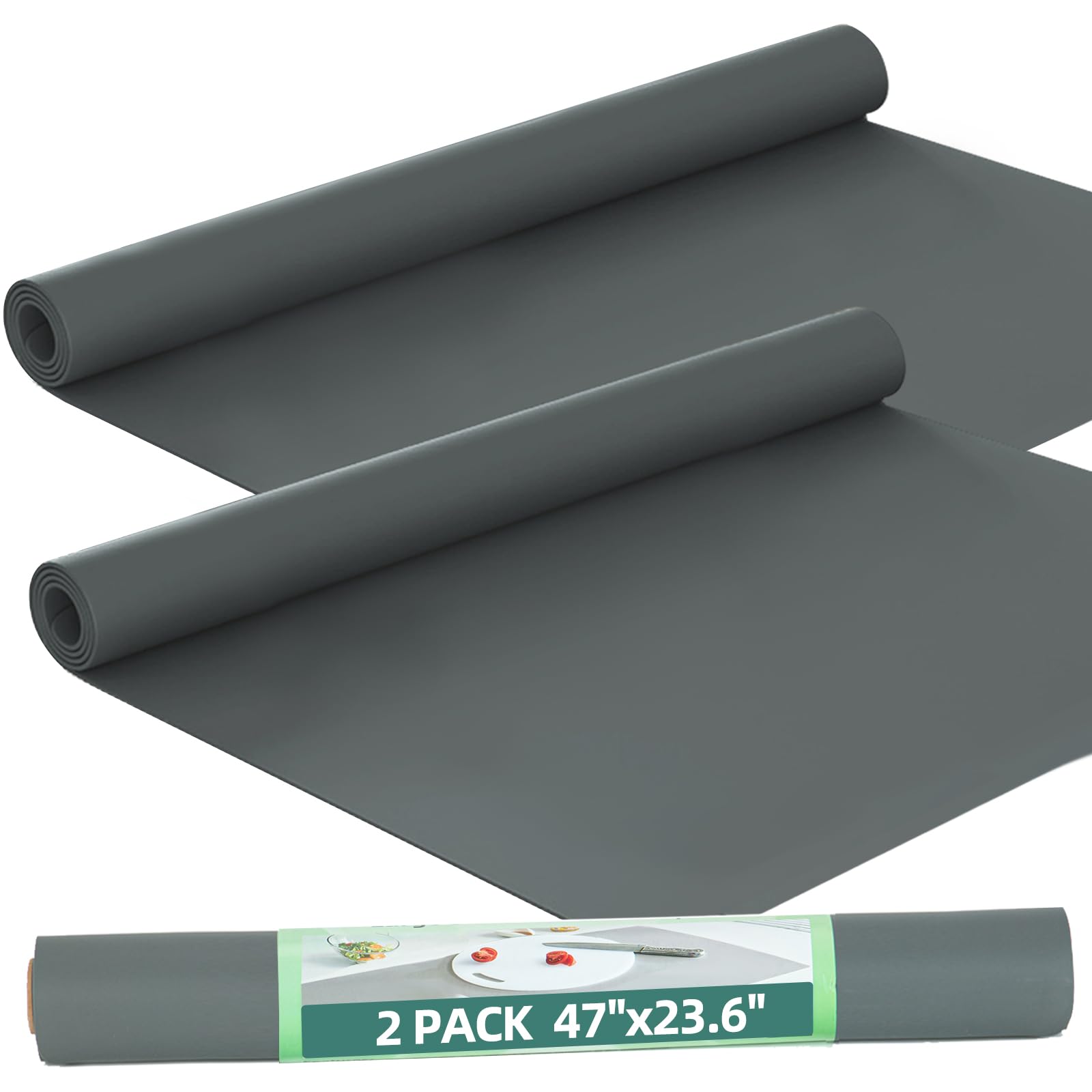 Warome Lot de 2 tapis en silicone pour comptoir de cuisine, 119,4 x 60,9 cm, grand tapis de protection pour comptoir de cuisine, sets de table en silicone résistants à la chaleur - Gris