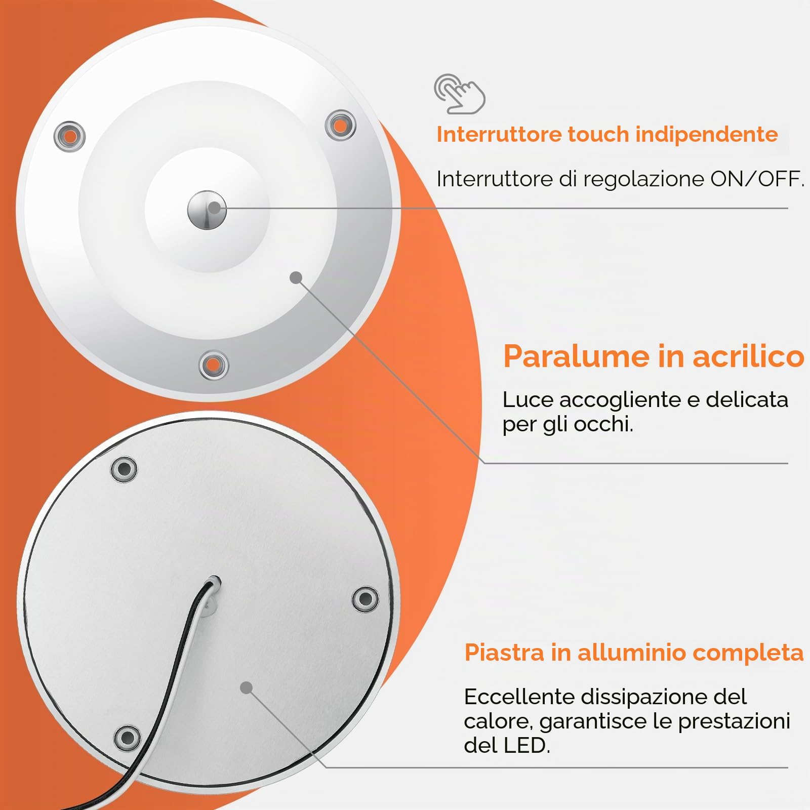 2 x Lampada da Soffitto LED DC 12V Dimmerabile Plafoniera 4.5W 120mm 400LM 3000K con Luce Blu/Interruttore tattile, per Auto Camper Caravan Barca Yacht illuminazione Interna