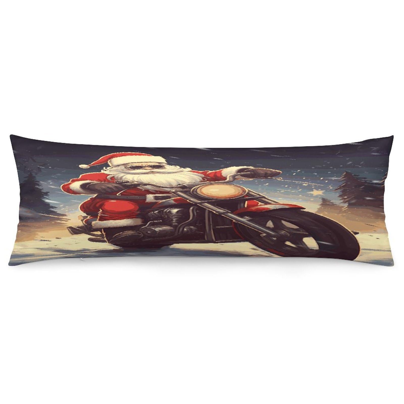 Santa Claus Biker Riding Pillowcase Decorative Long Body Pillow Case Soft Breathable Body Pillow Cover Modern Large Pillowcase Cute Body Pillow Pillowcases for Bedroom Couch 18.9 X 53 Inch