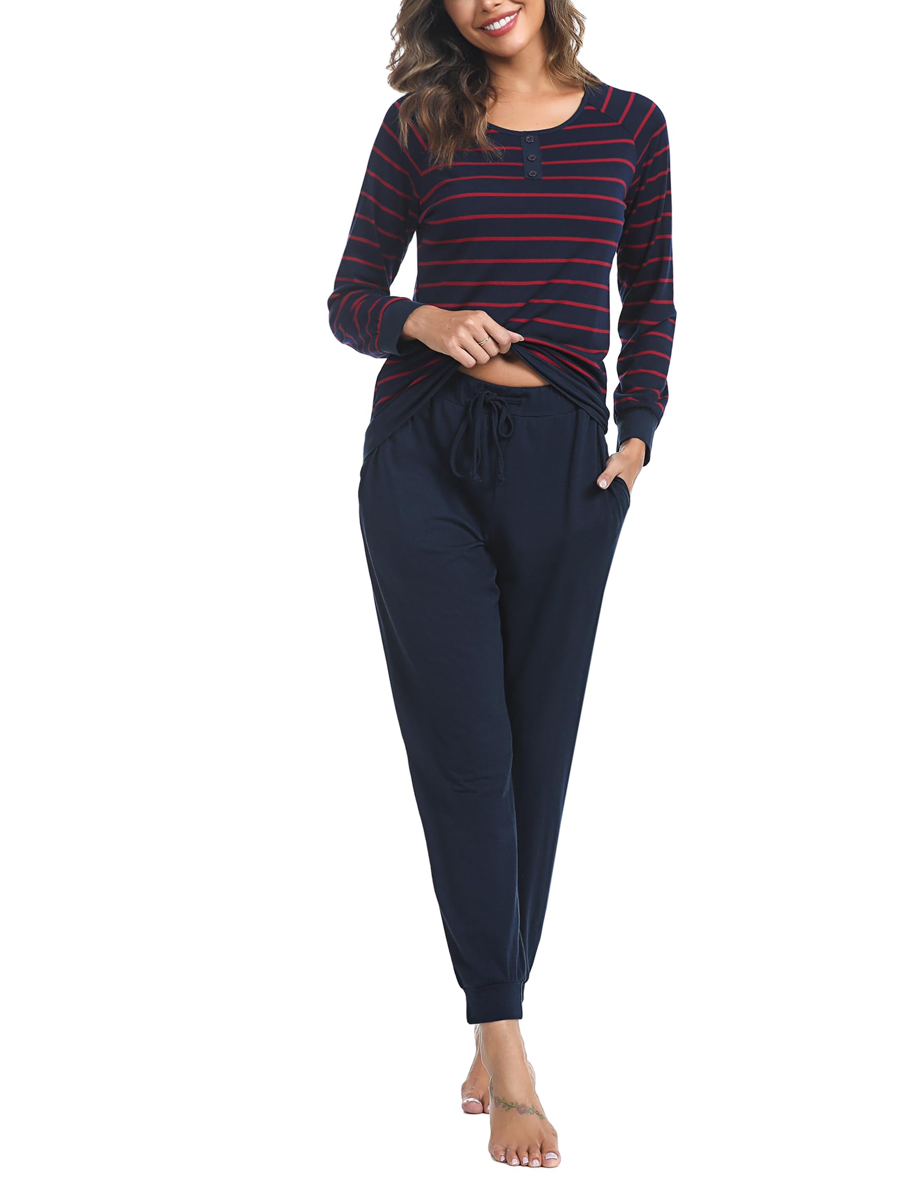 Nieery Pigiama Donna Invernale Cotone Lungo Pigiama Due Pezzi Set Pigiami Donna Leggero ed Elegante Comodo S-XXL