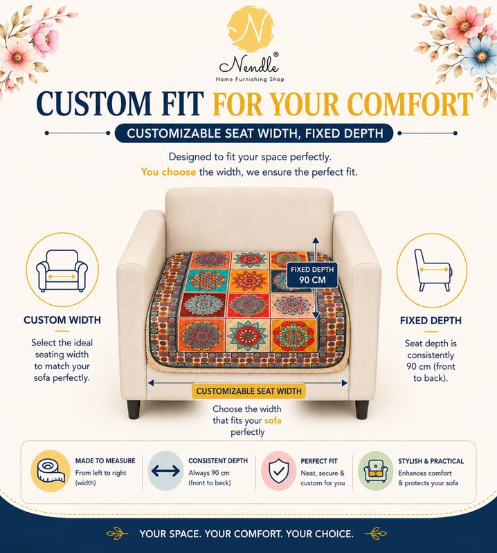 Image of Nendle Quilted Customisable Digital Printed Sofa Mat Cover with Fixed Seat Depth of 36 Inches | Premium Velvet Fabric Furniture Protector for Custom Fit