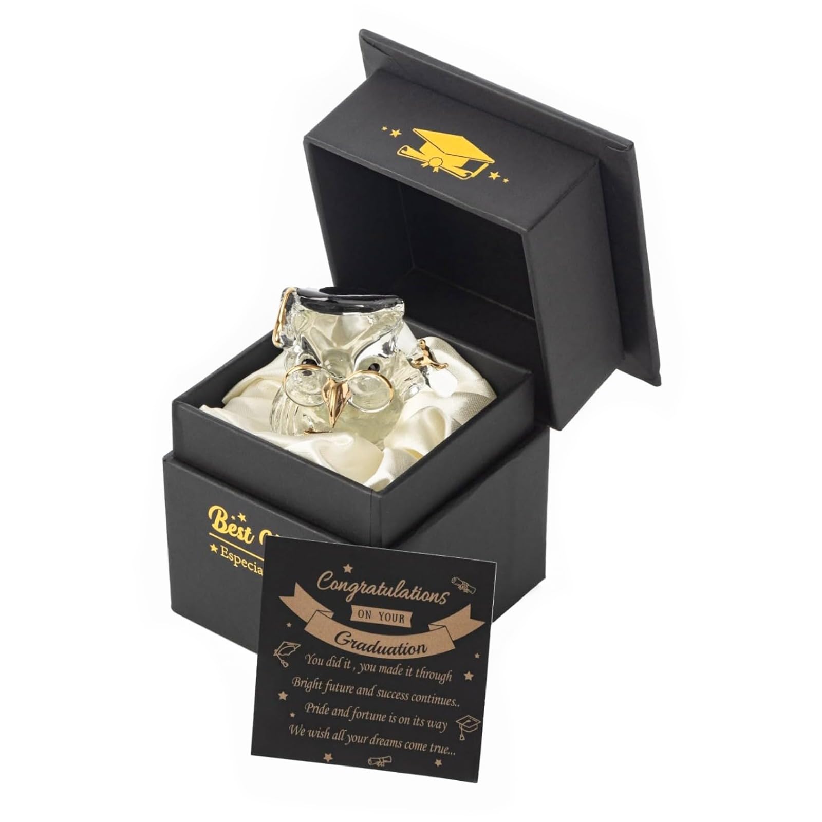 Crystal Glass Owl Graduation Gift Ornament Keepsake in Message Box Graduation Present Novelty Gift