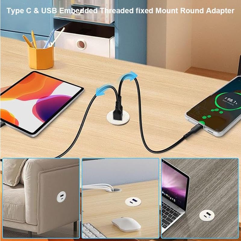 Image of Audiovan Charging Top for Your Home and Office Furniture (White USB Grommet)