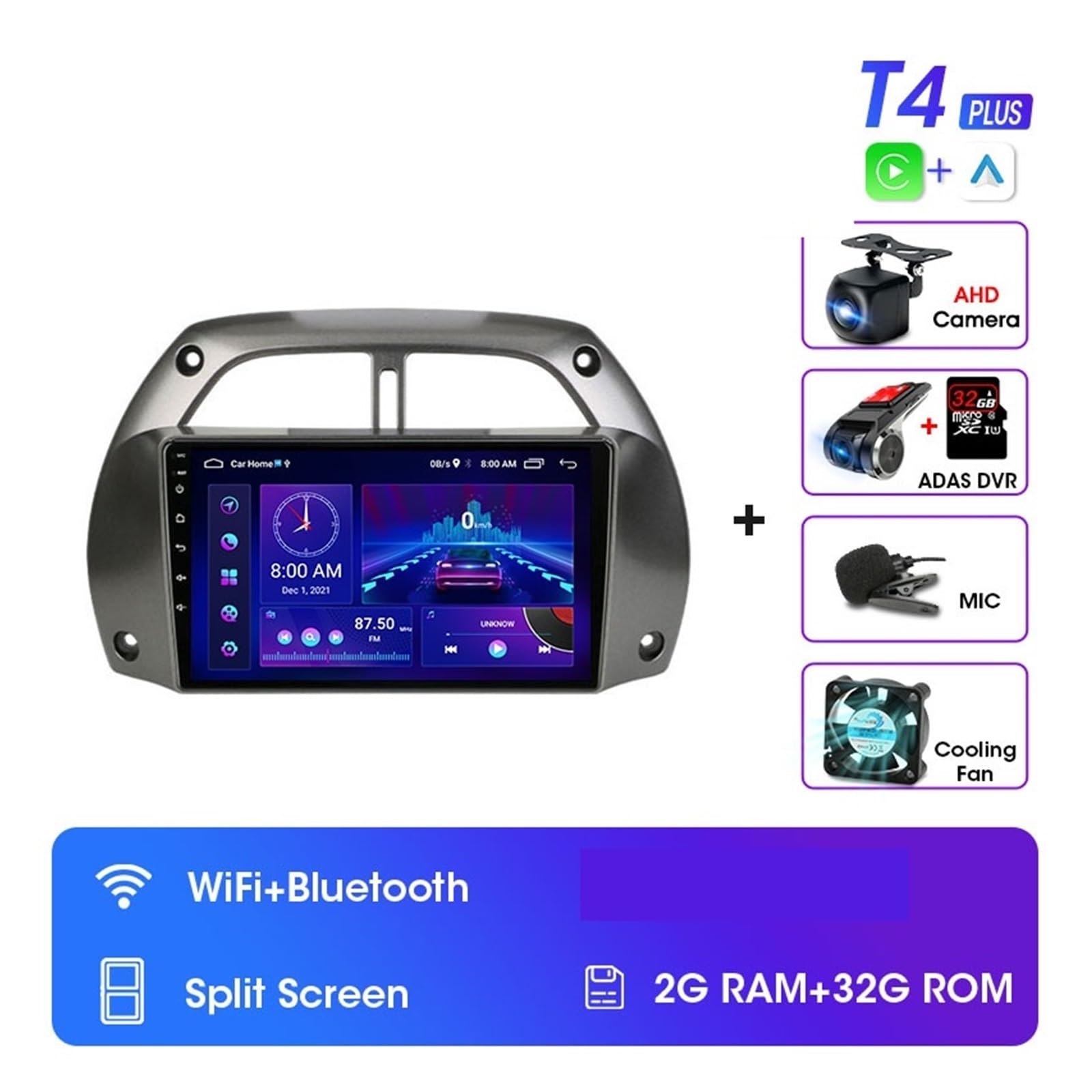 Radio Samochodowe Multimedialny Odtwarzacz Wideo Nawigacja GPS łAtwa Instalacja(T4Plus-ADAS DVR)