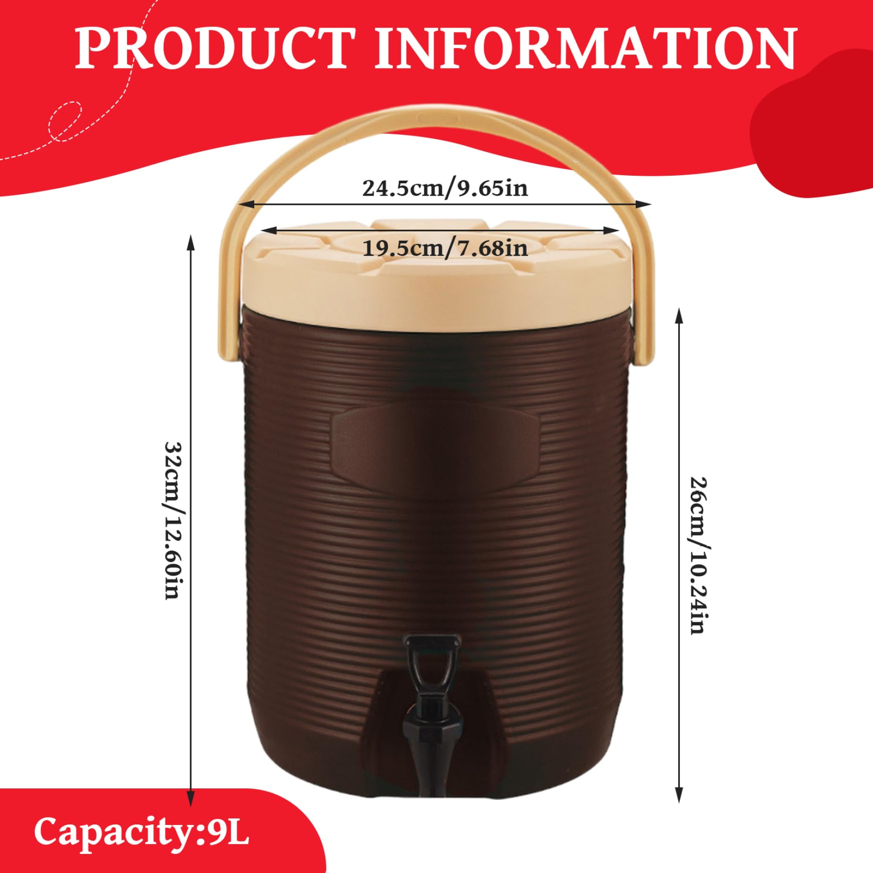 Distributeur de boissons isolé, 2 gallons, intérieur en acier inoxydable